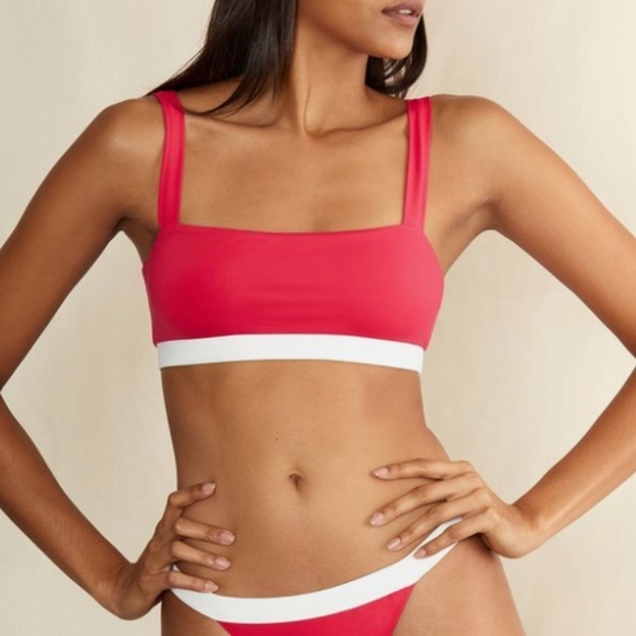 NWT Onia Zoe Tricot Bikini Top in Raspberry/White - Picture 5 of 10